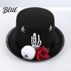 Dark Style Fancy Women Steampunk Felt Hat Top Dress Adults for Men Halloween Cosplay with Skeleton Decorative Festival Headwear