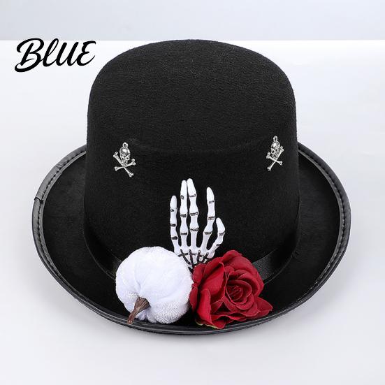 Dark Style Fancy Women Steampunk Felt Hat Top Dress Adults for Men Halloween Cosplay with Skeleton Decorative Festival Headwear