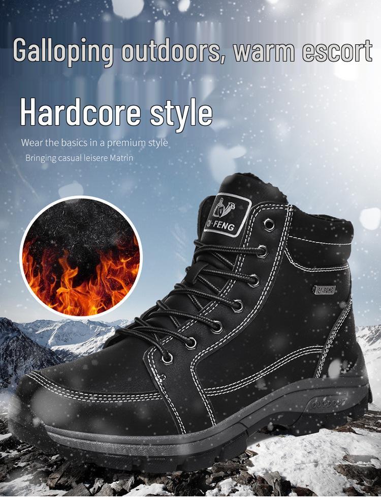 Men's Waterproof Non-Slip High-Top Hiking & Travel Shoes - Versatile, Outdoor, Plus Size, Velvet-Lined.