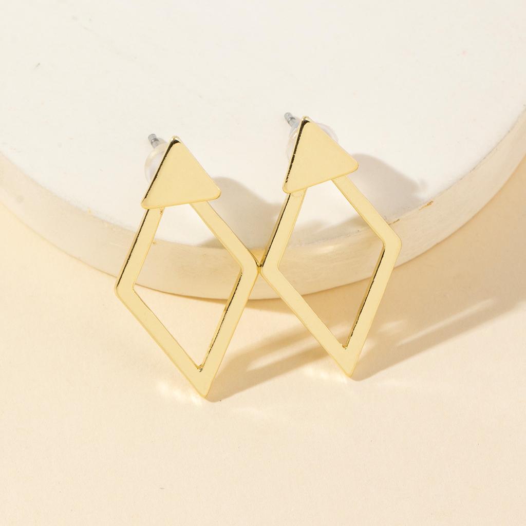Geometric diamond-shaped double-layer combination earrings with a simple, elegant and versatile design for women