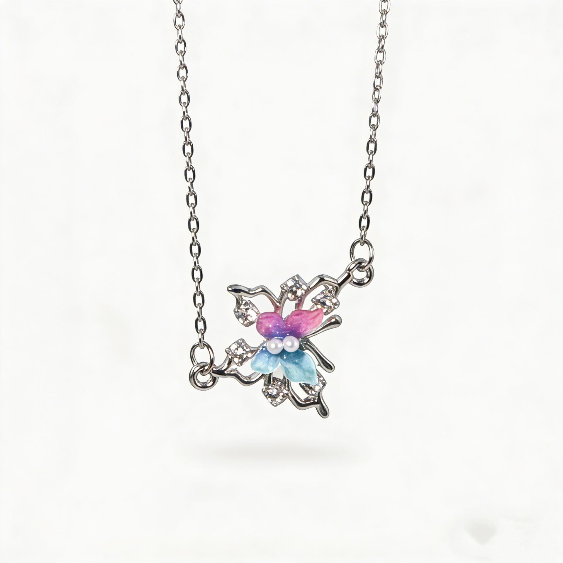 Fairy Style Crystal Petal & Pearl Butterfly Choker Necklace
