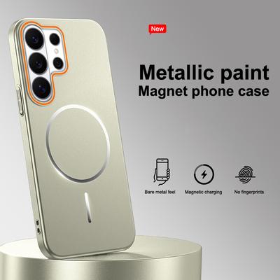 Matte Metallic Paint Wireless Charging Magnetic For Magsafe Case For Samsung Galaxy S25 S24 FE S23 S22 Ultra Plus A55 A56 Cover