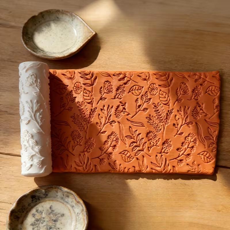 1 Stück explosives Blatt- und Blumenstruktur-Prägerolle, Prägewerkzeug, geeignet für Keramik, DIY handgefertigte Rolle