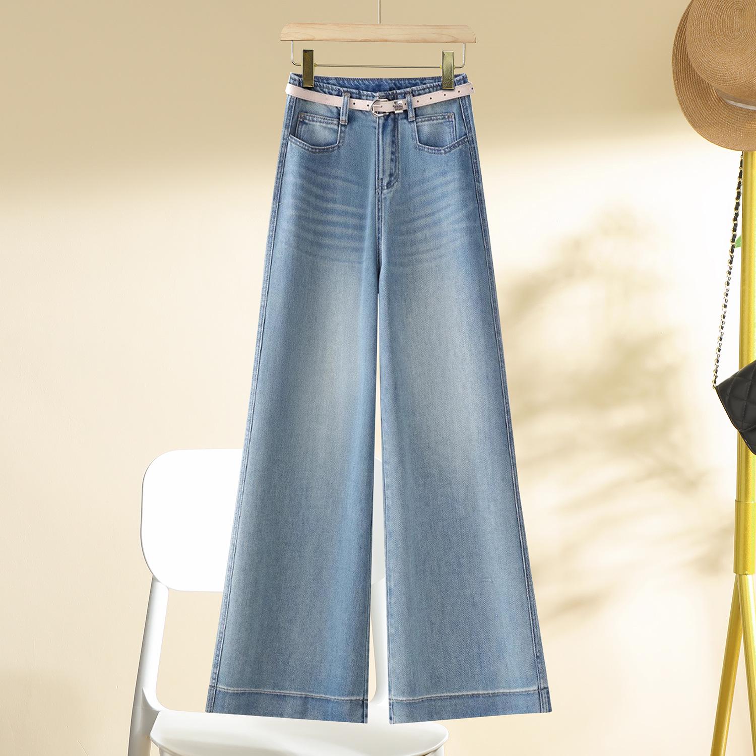 

Women s Light Blue Wide-Leg Jeans - 2025 Spring Collection: Stylish Loose Barrel Flare, Slimming Straight-Leg Design Size 31 (135-145 lbs) синий