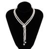 Retro Trendy Pearl Tassel Necklace with Diamond Inlaid Teardrop Gem for Women