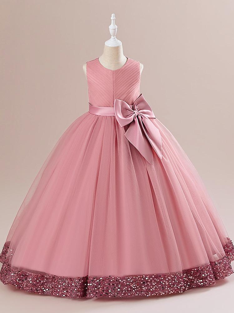 Girls' Formal Sequin Mesh Flower Princess Dress for Big Kids