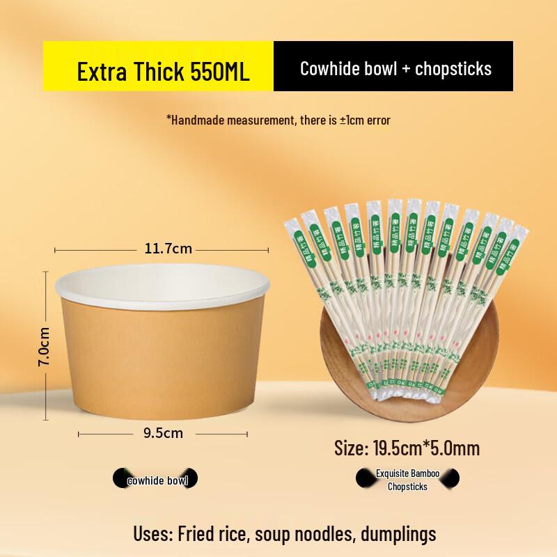 Disposable 550ml Meal Bowls with Lids & Chopsticks (100 Sets)