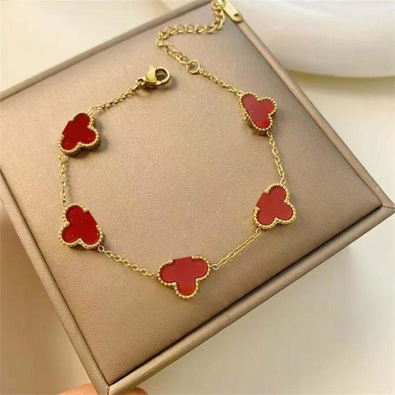 Double-Sided 13mm Four-Leaf Clover & Five-Flower Bracelet - Korean Fashion, Fade-Resistant