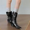 Black British Style Pointed Thick Heel Boots Women's 2025 New Autumn Small Man Height Increase Thin Short Boots Knight Boots