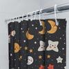 Charmful Night Sky Shower Curtain With Cartoon Characters Black Background Printed Fabric Waterproof Bathroom Decor For Kids Roo