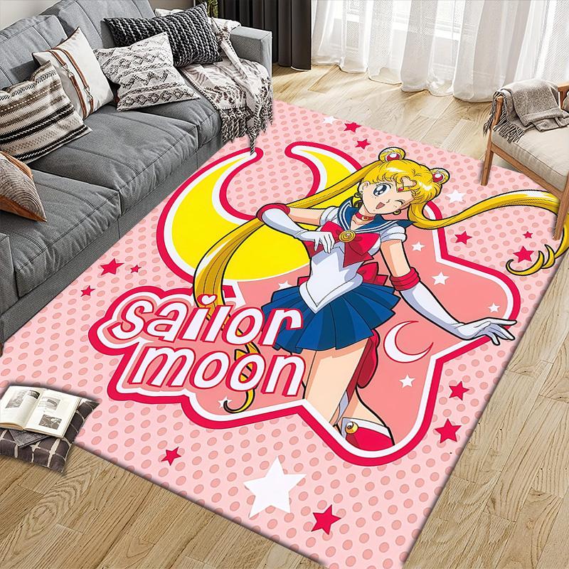 Sailor Moon3 Flanellmuster Quadratischer Teppich, Läufer, Teppich für Wohnzimmer Schlafzimmer Sofa Spielzimmer Dekor, Rutschfeste Fußmatte