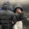 Couple Retro Stand-Up Collar Letter And Small Label Embroidered Zipper Down Warm Jacket