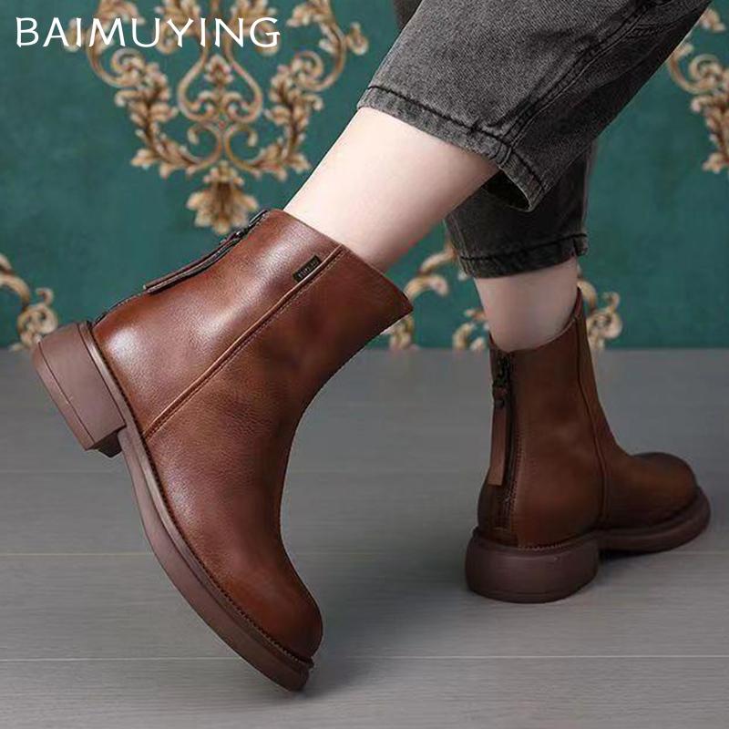 Flats Women Ankle Boots Leather Designer Retro Shoes 2025 Trend Winter New Brand Classic Goth Gladiator Motorcycle Botas Mujer