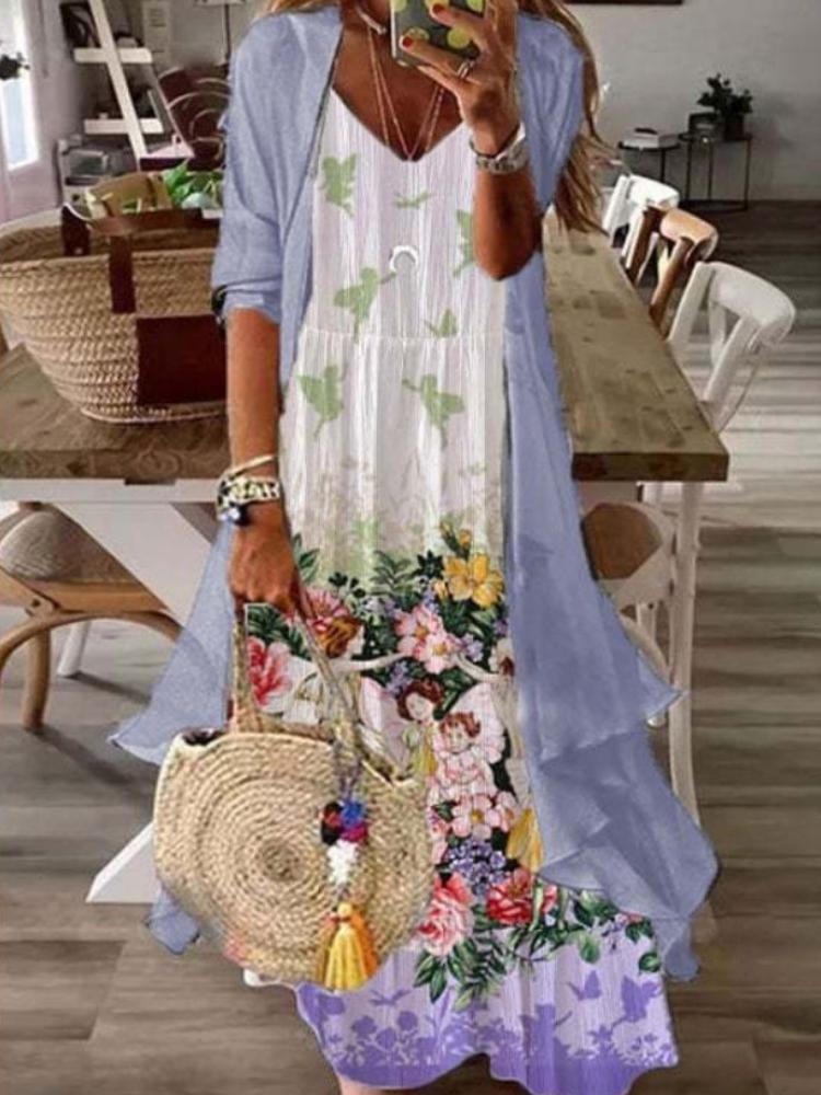 Women's Teal Lace Maxi Dress with Matching Cardigan for Casual Wear