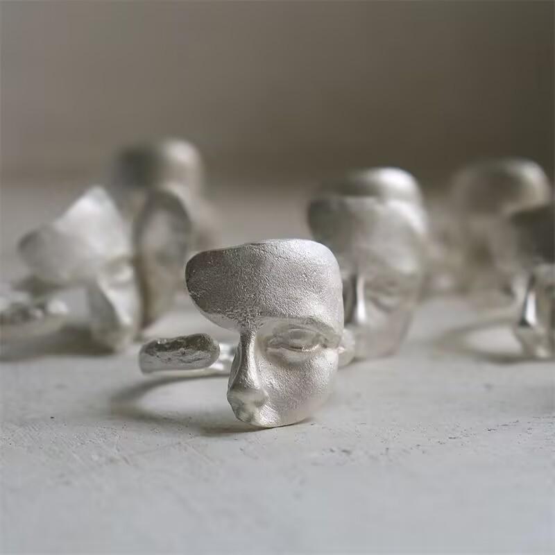 Retro Half Face Mask Adjustable Open Ring Punk Gothic Ring For Women Edgy Jewelry Vintage Creative Art Accessories Unisex Gift