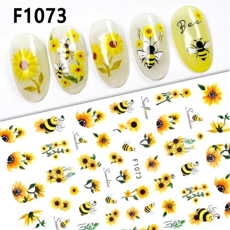 2pcs Autumn Flower Nail Stickers Y2K Butterfly Nail Supplies Nail Decals Cute Bee Fox Stickers For Nails Nail Art Decoration