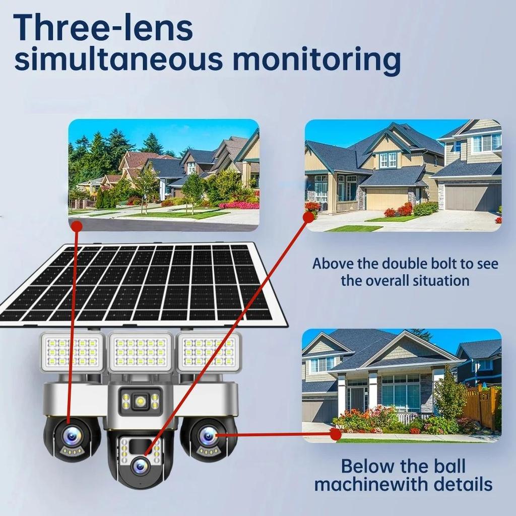 LS VISION V380 Pro 15MP 8K Three Lens WIFI Solar Camera Outdoor Waterproof PIR Humanoid Detection Security Video Monitor Night Vision