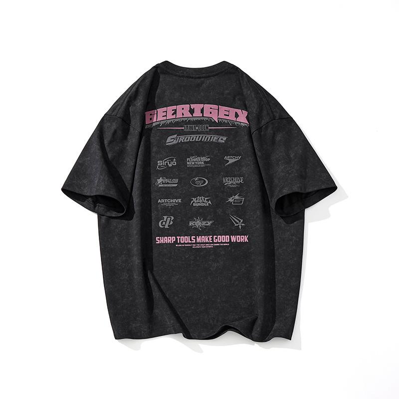 Pure Cotton Short-sleeved T-shirt Men's Summer New American Retro Printed Loose Large-size Top