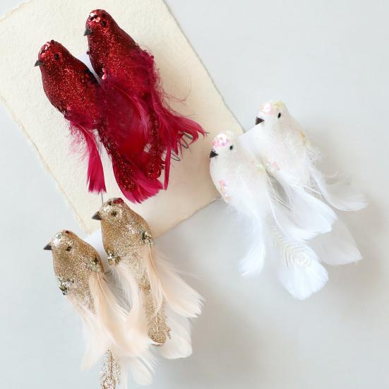 2 Pcs Artificial Simulation Birds Ornament Glitter Feathered Bird Christmas Tree Ornaments Clip Foam Fake Birds for Wreath Garland Crafts Tree Decor