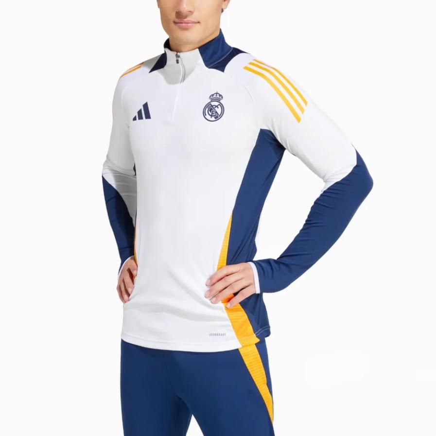 adidas Real Madrid 2024-25 1/4 Zip Stand Collar Fashion Casual Sports Football Shirt Unisex Tops White IT5119