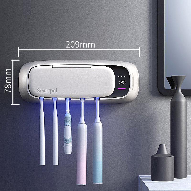 Sterilizzatore e Porta Spazzolino SmartPal UV - Collegabile alla rete, Montabile a parete, Asciugatura, Installazione senza foratura.