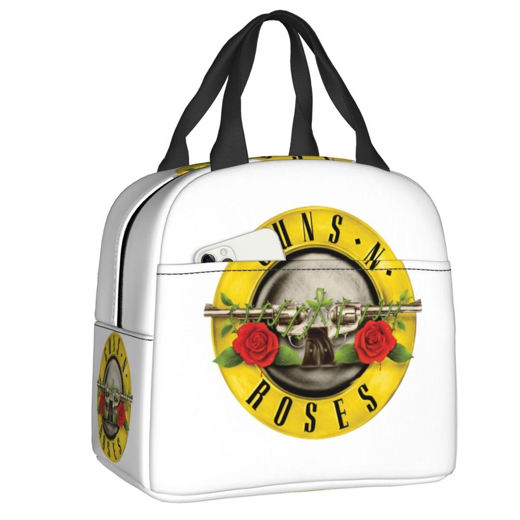 Custom Heavy Metal Rock Music Band Guns N Rose Resuable Lunch Box for Women Waterproof Cooler Thermal Food Insulated Lunch Bag