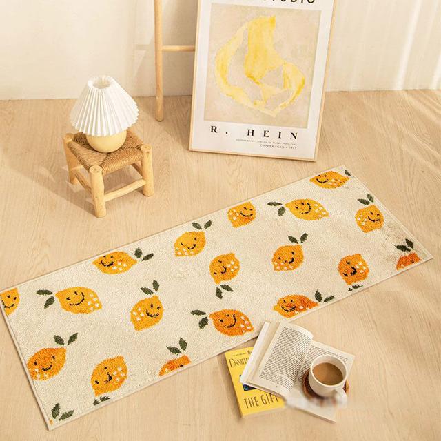 Smiley Cartoon Bedside Carpet Washable Oval Floor Mat for Kids Room Cute Tatami Bedroom Rug 40x120cm