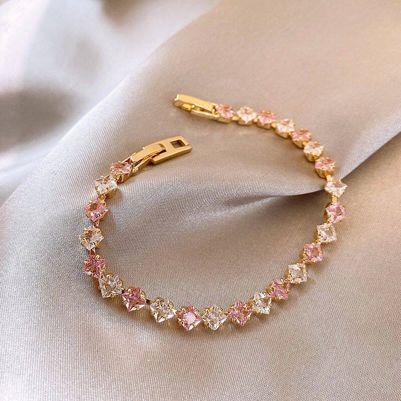 Light Luxury Geometric Zircon Square Bracelet For Women With Cubic Zirconia Jewelry