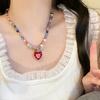 Dark Zircon Cross Beaded Necklace for Women, Long Summer Style Neck Chain, Trendy and Versatile Collar Chain, Instagram Style