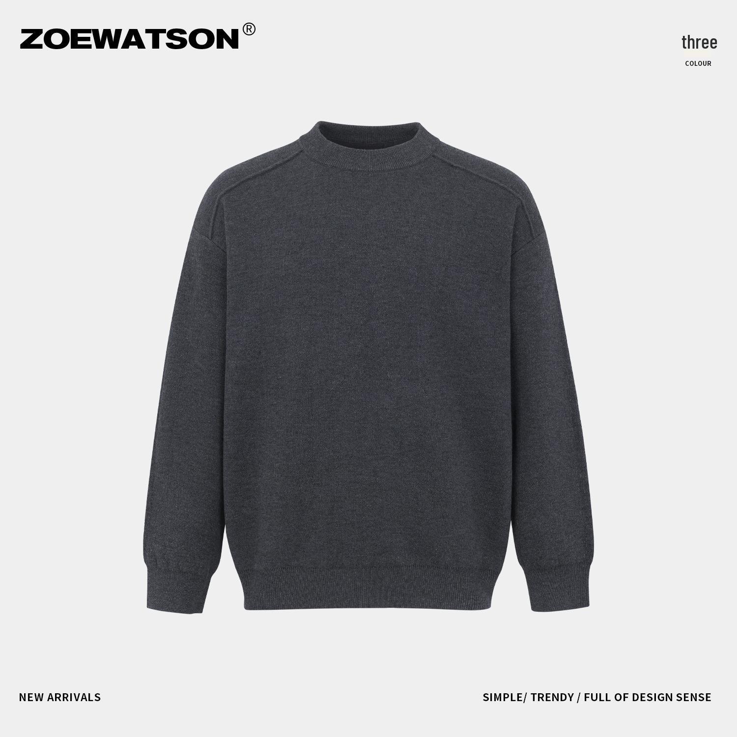 Men’s Solid Color Crew Neck Drop Shoulder Sweater - Lightly Mature Style, Plus Velvet, Warm Knit, High-End Feel (2025) XXL