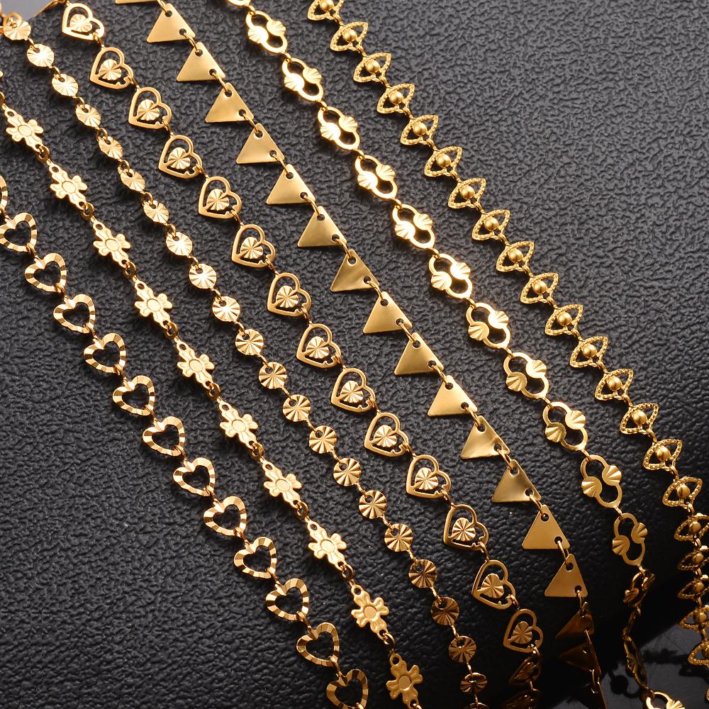 Wholessale 1 Meter Stainles Steel Gold Color Handmade Heart Eye Sunflower Chains for Women Necklace Bracelet Anklet DIY Jewelry