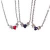 Charm Gothic Sliver Color Devil's Wing Bat Wings Red Heart-shaped Glass Crystal Pendant Necklace for Women Halloween Jewelry