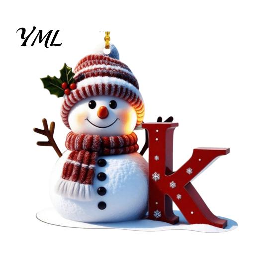 Personalized Snowman Letter Ornaments 2D Christmas Ornaments, for Tree, Customized Party Favors Kids Initial Ornament, Ornament DIY Hanging Xmas Decor