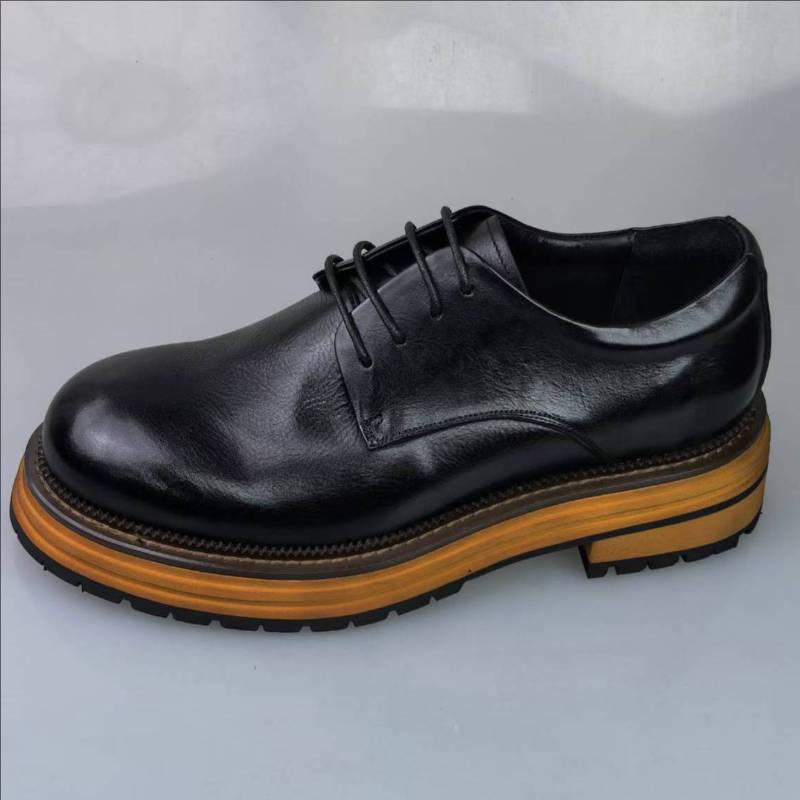 Thick-Soled Derby Leather Shoes Large-Size Wedding Shoes Trendy Lace-Up Bald Shoes Heightening Shoes Full Leather Casual Men'S Shoes Inside Out