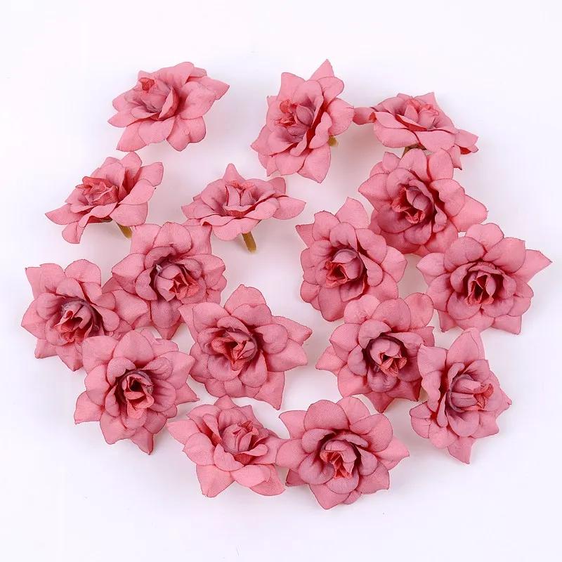 10Pcs Artificial Flower 4.5cm Silk Rose Head For Wedding Home New Year Decoration DIY Garland Scrapbook Gift Box Craft Flowers