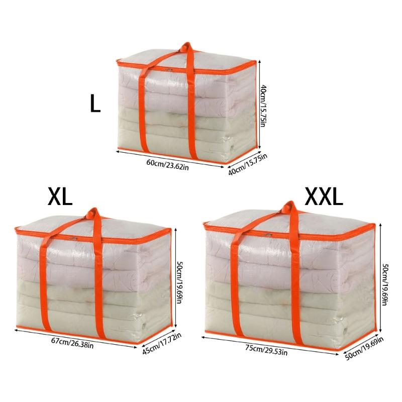 Closet Comforter Storage Bag With Clear View Body, Top Access and Carry Handles for Dorm Packing and Fabric Storage
