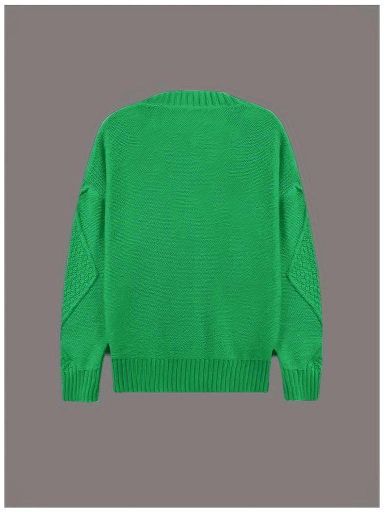 Women's Solid Color V-Neck Long Sleeve Cable Knit Cardigan Sweater Coat