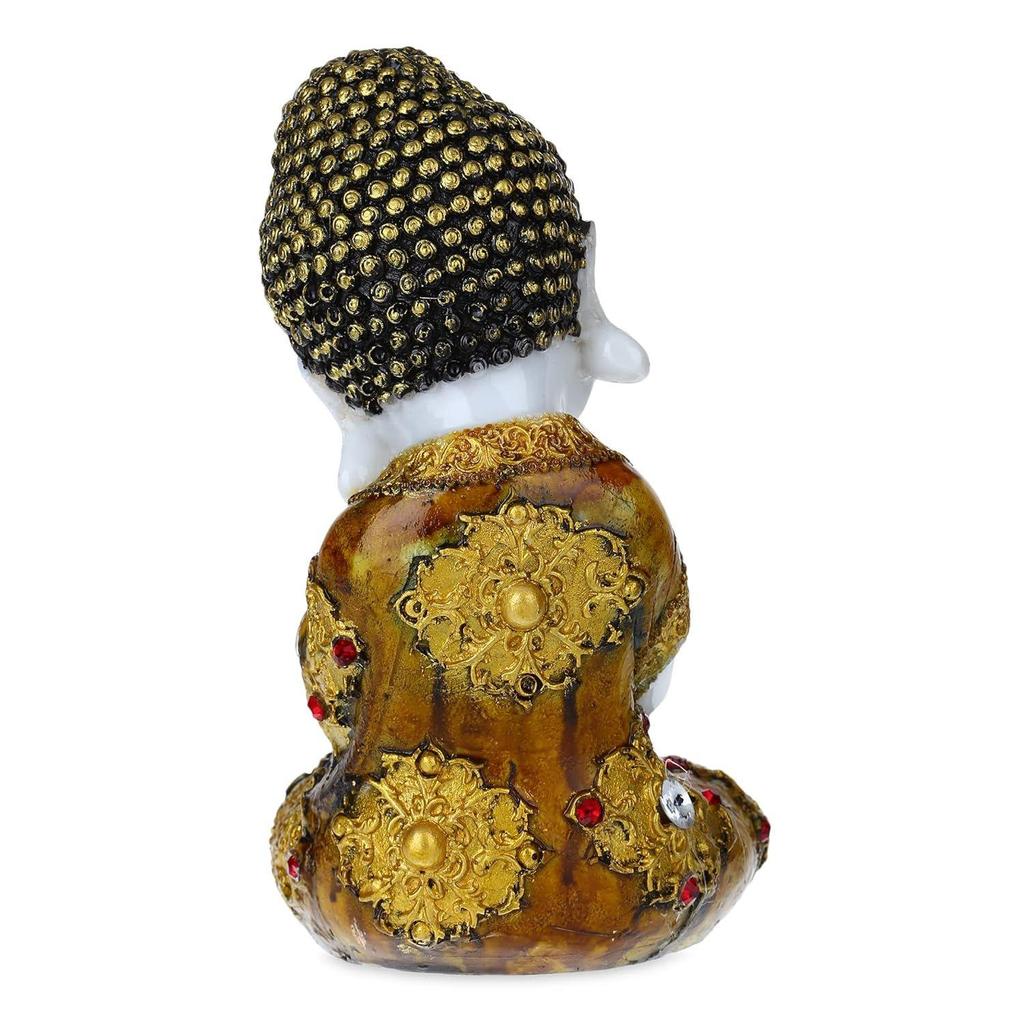 Polyresin Buddha Idol Decorative Showpiece Little Baby Monk Buddha, (Marble Golden)