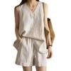 Women's Korean Linen Set: Sleeveless Top & Slimming Shorts, Lightweight & Breathable for Summer