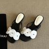 Fashion Sexy Open Toe Chunky Heel One-Strap Women Slippers Orchid Flowers Decor Square Toe Sandals Ladies Summer Beach Shoes