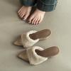 Pointed Suede Versatile Fluffy Slippers Outer Wear Autumn and Winter Fashion To Increase Temperament Girls Slope Heel One-word Trend