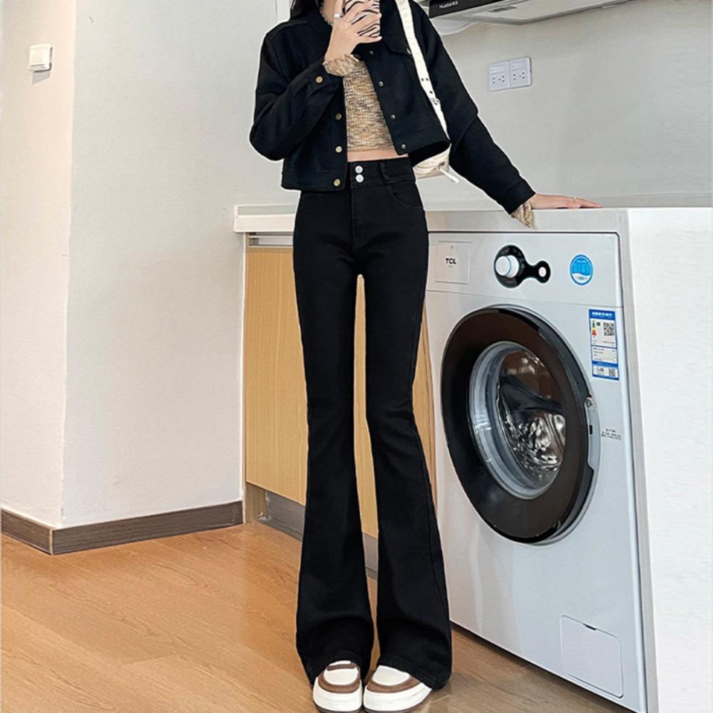 Niche high-waisted autumn and winter new versatile double-button flared pants for women, tall and thin, drape Spice Girl Jeans