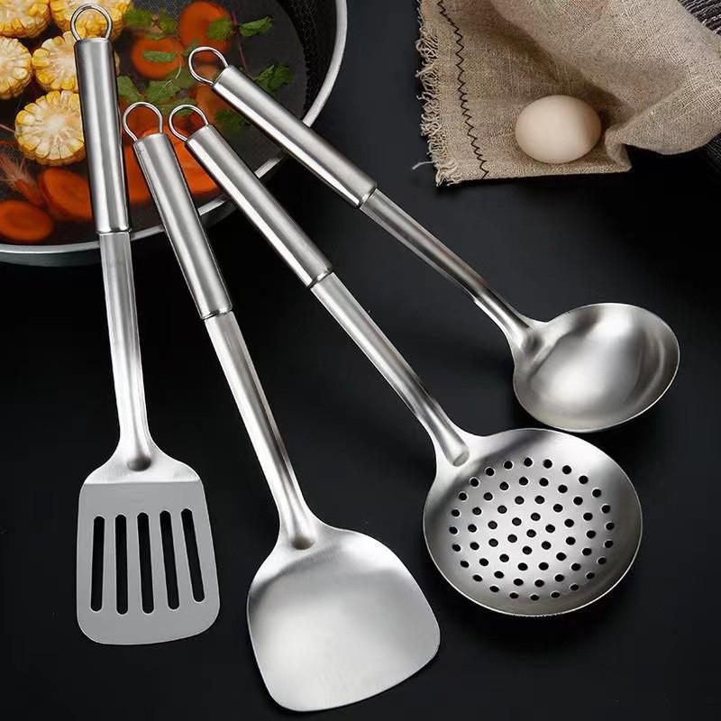 1/4Pcs Stainless Steel Kitchen Utensil Set Shovel Frying Spoon Soup Colander Spatula Kitchen Tools Set