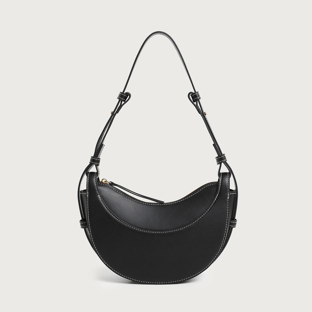 New Moon-shaped Crescent-shaped Bag with Lychee Pattern for Daily Use, Single Shoulder, Slanted Crossbody Bag