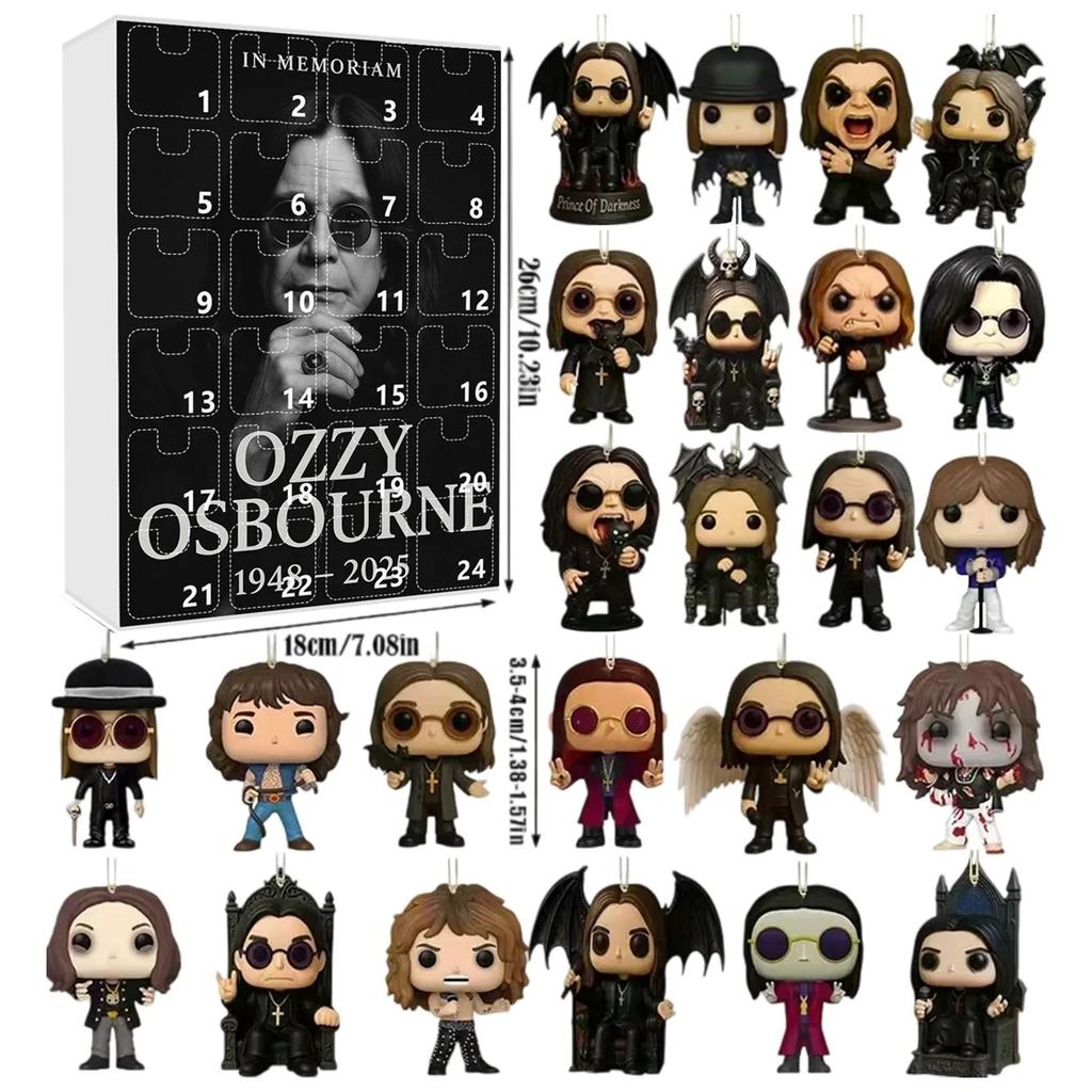 24 Days New Ozzy Osbourne Motorcycle Bell Advent Calendar Ozzy Osbourne 2D Acrylic Pendant Christmas Countdown Advent Calendar Gift
