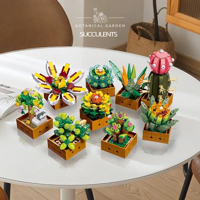 9 Sukulenty Rośliny Zestaw do Budowania, 913 Elementów Kwiaty Kolekcja Botaniczna Bonsai Sztuczna Roślina Zestaw Klocki Zabawka do Domu