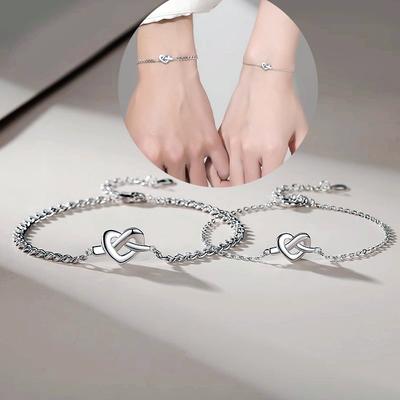 Paar Knoten Armband für Frauen Männer S925 Sterlingsilber Einfache Kette Knoten Liebhaber Armbänder für Freundin Freunde PURE LIEBE