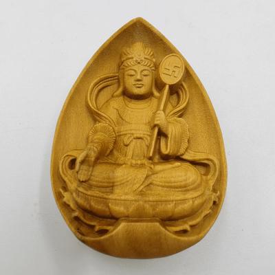 Wooden Miniature Buddha Statue Pocket Buddha Guardian Deity Information Made of Boxwood [Seated Marishiten] 3.8cm