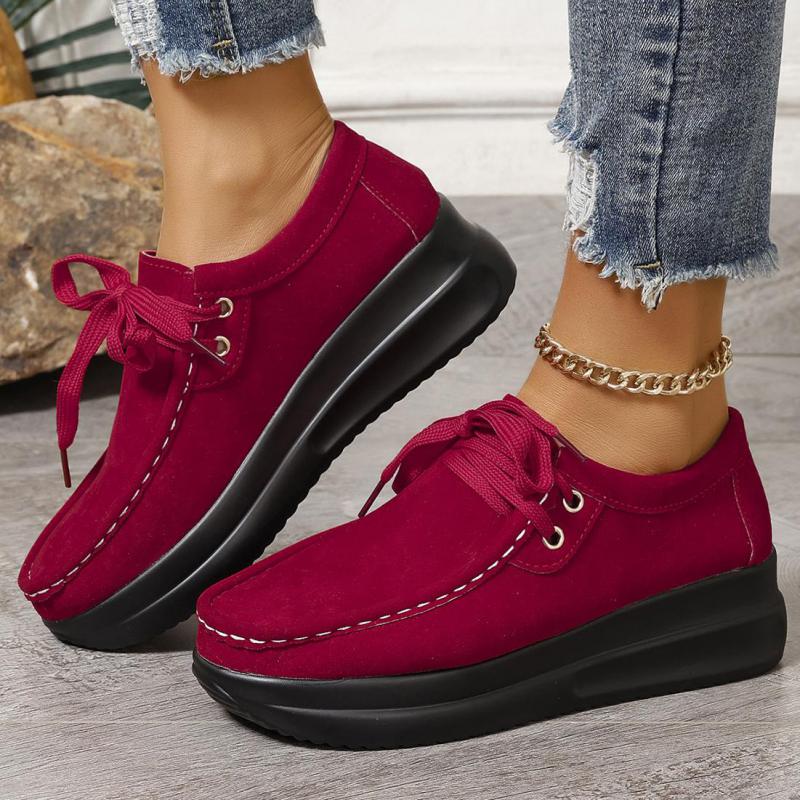 Fashion Suede Leather Platform Loafer Thick Sole Wedge Casual Chunky Shoes Women Trend 2024 Lace-up Womens Comfortable Walking Shoes