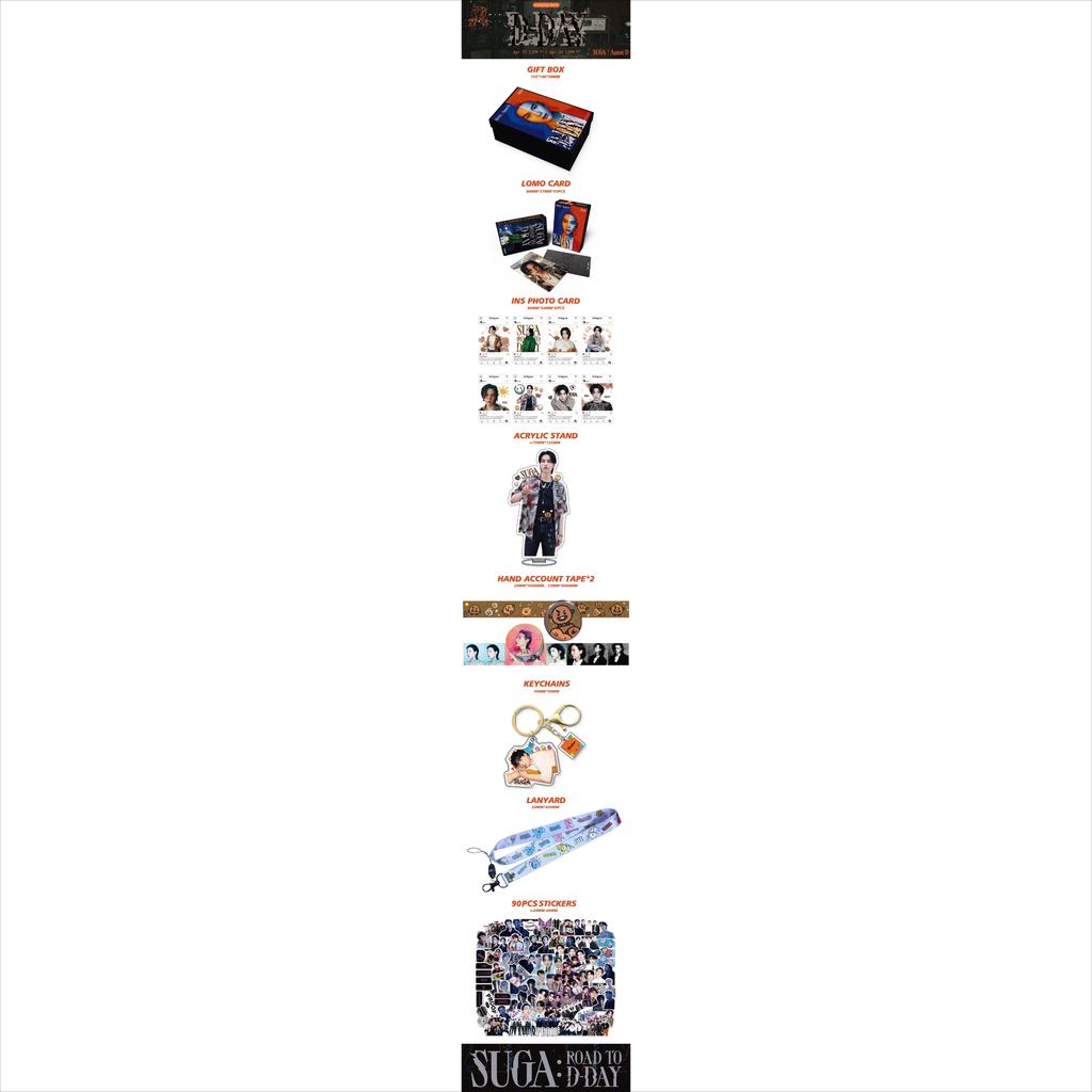 Kpop BTS SUGA "Agust D D-DAY Tour" Gift Box Lomo Cards Standee Keychain Lanyard Stickers Tape Min Yoongi Album Collective Merch Box Set for ARMY